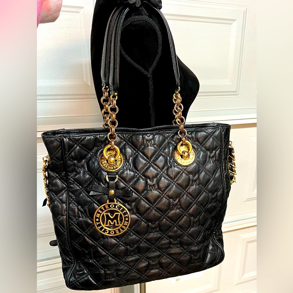 Metro City Two-Way Black Leather Bag